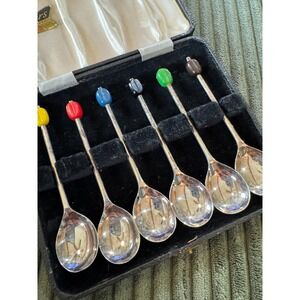 Viners of Sheffield EPNS Silver Spoons Set of 6 Coffee Bean Spoon s